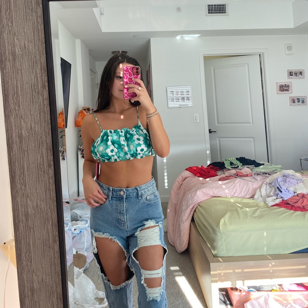 green floral ruffle crop top bra